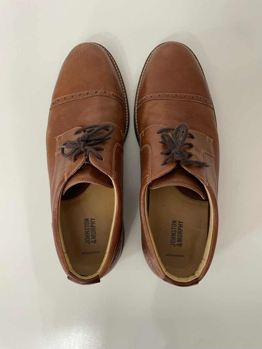 Johnston Murphy Leather Oxford Shoes Brown Cap Toe Dress Mens 11 Office Funeral